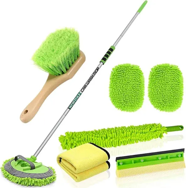 62&#039;&#039; Car Wash Brush with Long Handle Chenille Microfiber Mop Green 