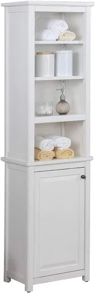 Alaterre Furniture Dorset Bathroom Storage Tower with Open Upper Shelves, Lower Cabinet and Drawer