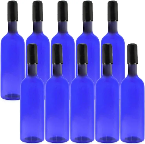 Cornucopia Brands Green Plastic Wine Bottles, 10PK; Bordeaux-Style Wine Bottles w/ Screw Caps and Seals