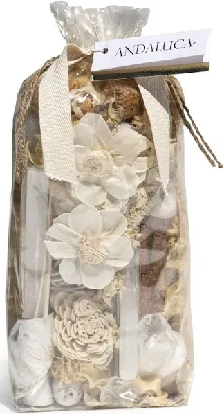 ANDALUCA 20 oz Botanical Crystal Potpourri Bag & Fragrance Vial Included Selenite Crystals, Scents of Sandalwood, Citrus, Jasmine (White Selenite Sandalwood)