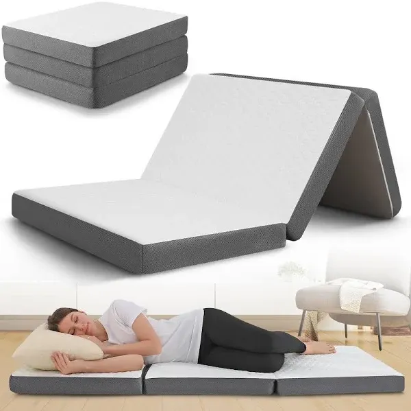 Tri Folding Mattress with Memory Foam Layer Trifold Foldable Bed Mattress with Washable Cover