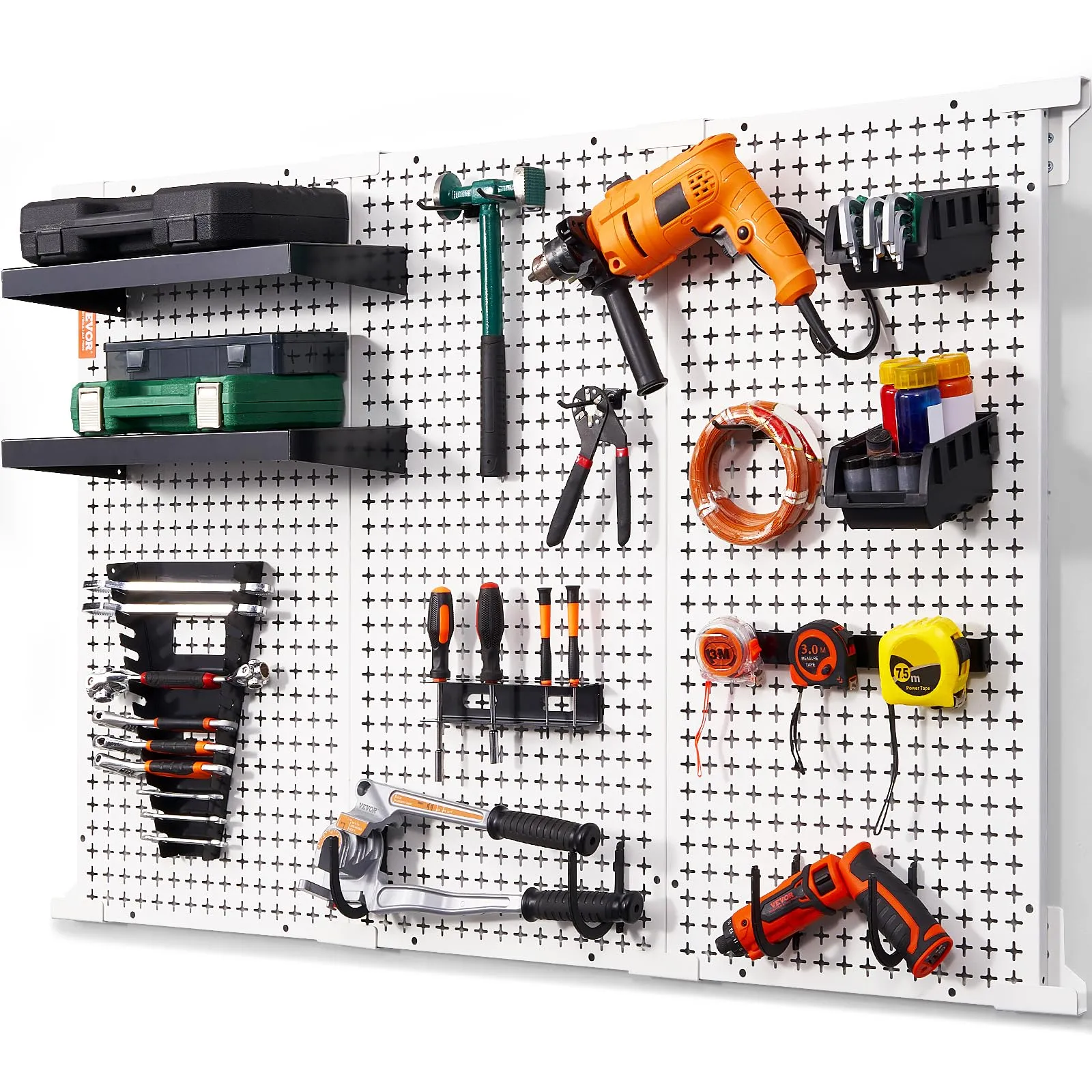 VEVOR Pegboard Wall Organizer 48" x 32" 495LBS Loading Garage Metal Pegboard Organizer Wall Mount 37PCS Tool Storage Kit with 3 Peg Boards Hooks