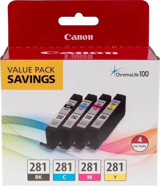 Genuine Canon CLI-281 BK, C, M, Y Ink Value Pack