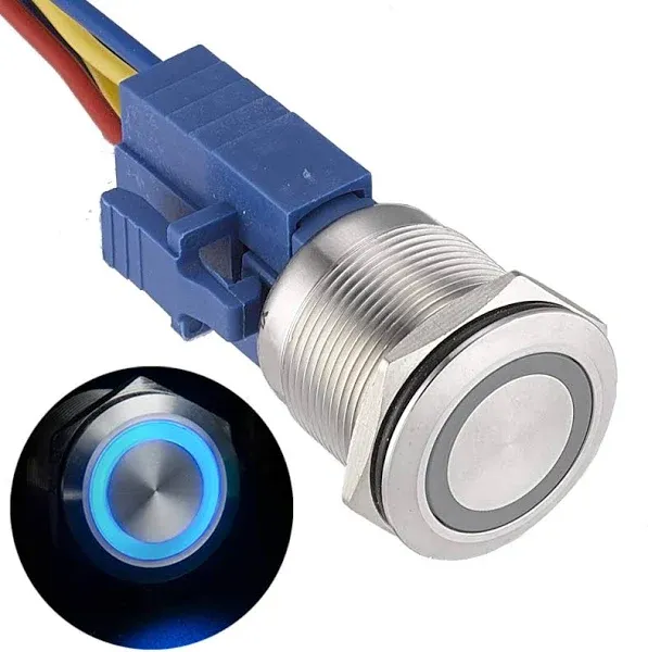 22mm Momentary Push Button Switch 12V Angel Eye LED Waterproof Stainless Stee...