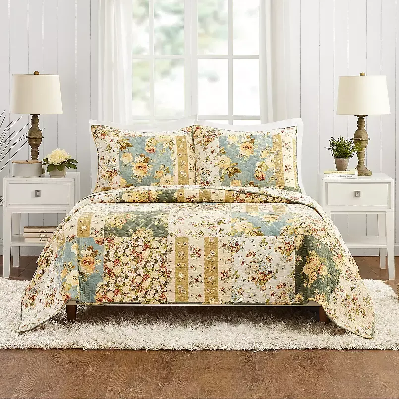 Modern Heirloom Floral Patch Quilt Set with Shams, Multicolor, King