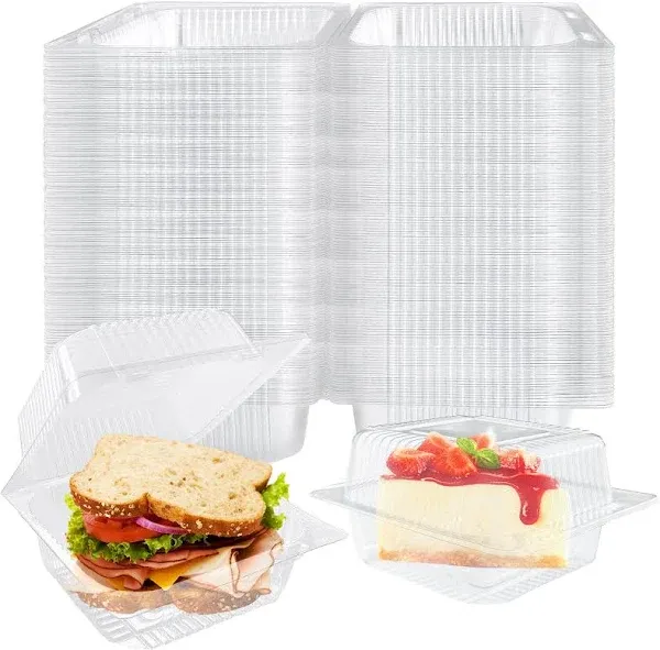 300 Pcs Clear Plastic Take out Containers,Square Hinged Takeout Tray,Disposable Fancy Clamshell Food Boxes with Lids for Cakes,Dessert,Salads,Sandwiches,Cookies,Pasta,5.3x4.7x2.8 Inch