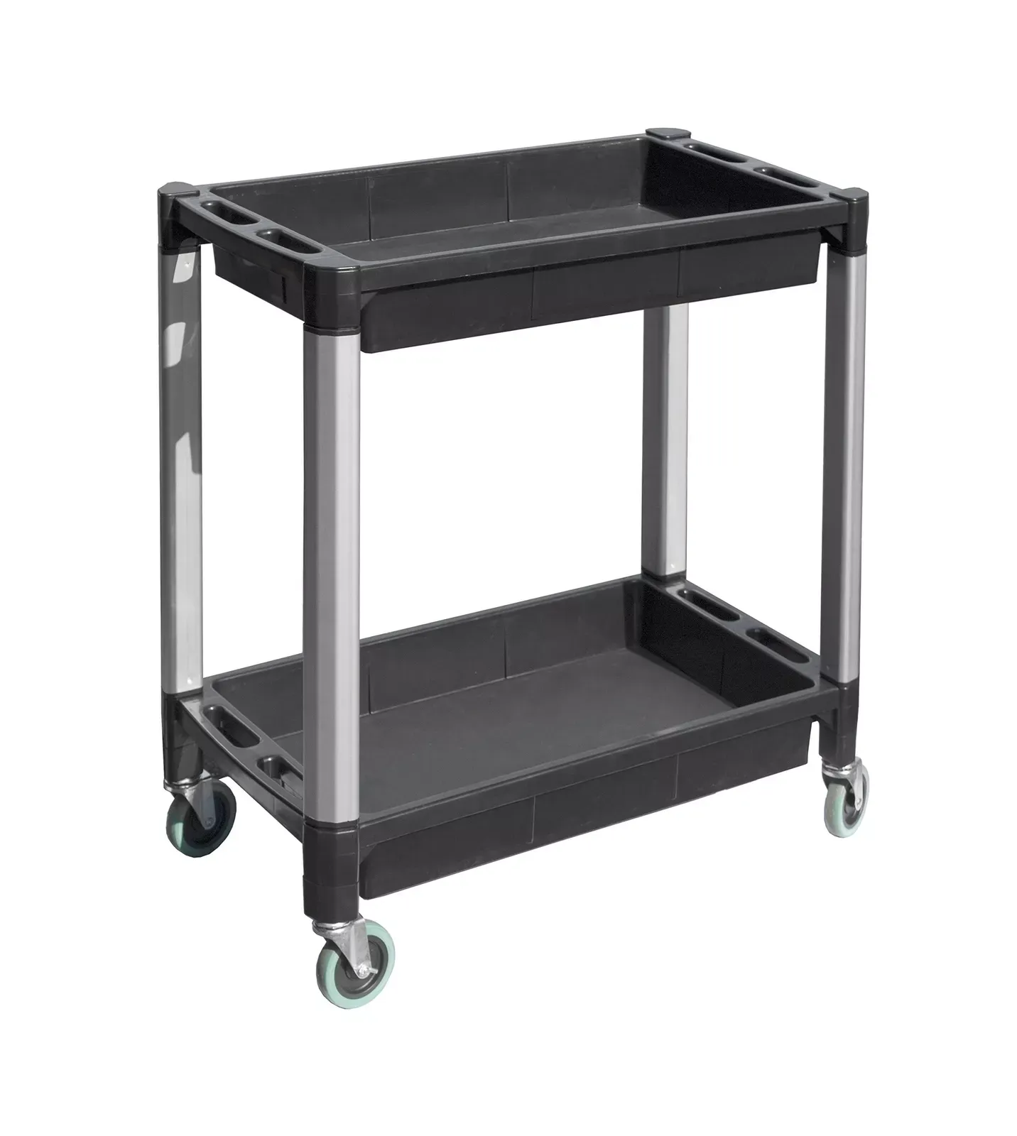 Black and Gray Two-Tray Service/Utilit<wbr/>y Cart With Aluminum Leg