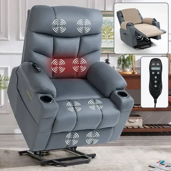 Lay Flat Lift Chair with Heat and Massage, Dual Motor Recliner Chair with Infinite Position, Up to 350 LBS Electric Power Lift Recliner, Dark Brown Lay Flat Recliner, Chenille Fabric