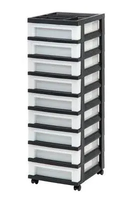 IRIS USA 6-Drawer Plastic Storage Cart with Organizer Top and Wheels, Clear/White