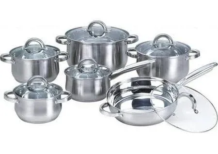 Cookware Set W-001 12-Piece Stainless Steel Pots and Pans Set, Kitchen Cooking 