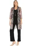 R&M Richards Women's Glitter Embroidered Pant Set W/Duster Jacket & Tank Top