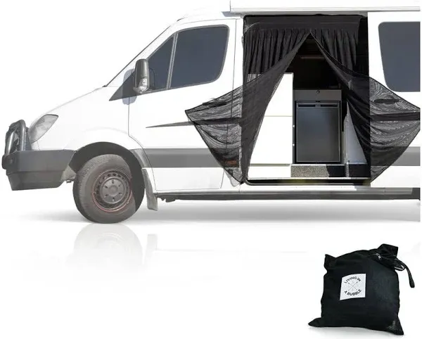 Living in A Bubble Van Bug Screen for Standard Roof Mercedes Sprinter & Ford Transit and High Roof Ram ProMaster, Universal Size Side Door Flyscreen