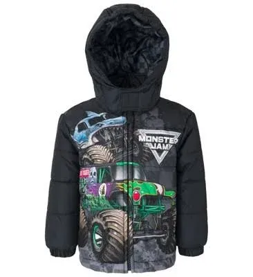 Monster Jam Grave Digger El Toro Loco Megalodon Zip Up Puffer Jacket