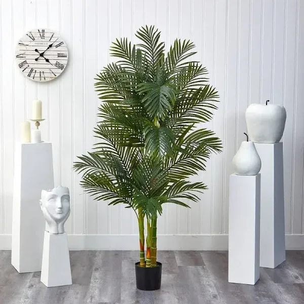 Nearly Natural Artificial Single Stalk Golden Cane Palm Tree 5&#039; Indoor Plastic