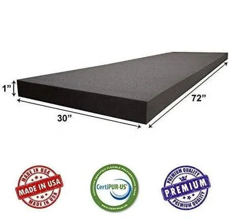 New Upholstery Rubber Foam Sheet Cushion (Upholstery Foam, Seat Replacement, Foam Padding, Acoustic Foam Panel) USA Made CertiPUR-US Certified 24" Wide (Charcoal, 2" Thick X 24" Wide X 72" Long)