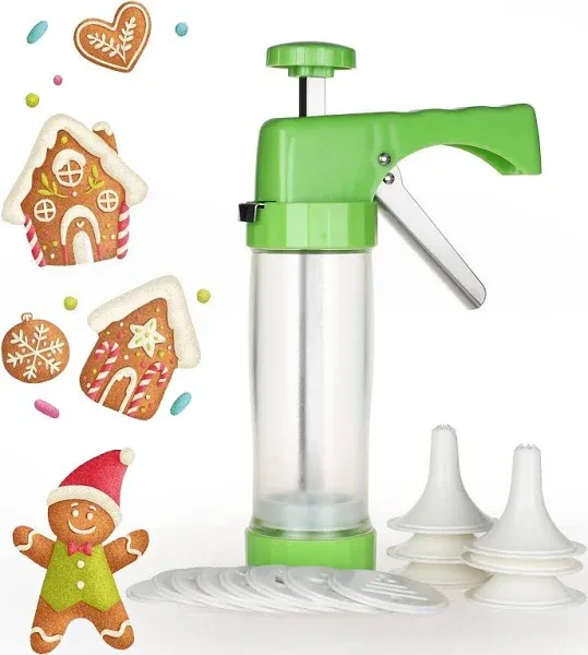 Ourokhome Cookie Press Gun Kit - Clear Tube with 16 Discs and 6 Icing Tips (Red)