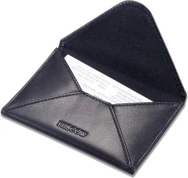 HISCOW Envelope Business Card Case with Magnet Closure - Italian Calfskin (Black)