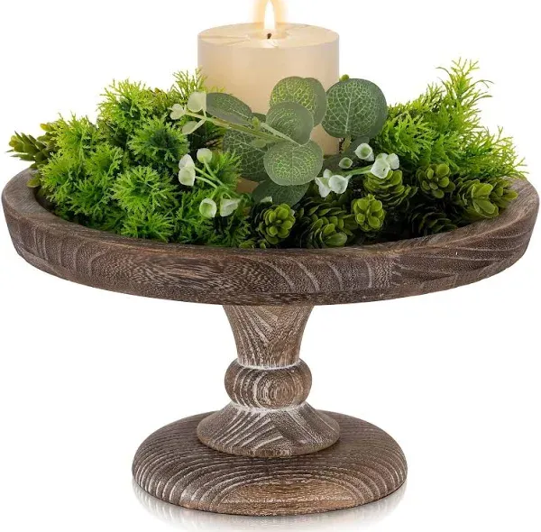  Round Wood Display Riser: Rustic Wooden Risers Decorative Pedestal Plate 