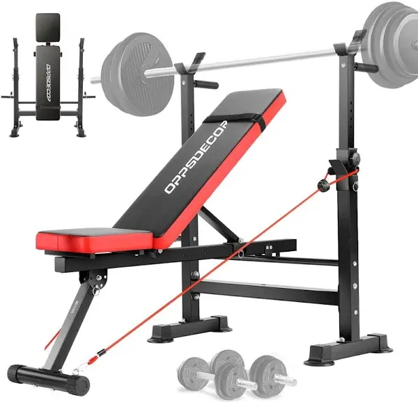 OPPSDECOR 600lbs 6 in 1 Weight Bench Set with Squat Rack Foldable Adjustable Bench Press Set with Removable Foot Catch