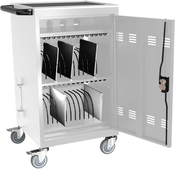 32 Device Mobile Charging Cart for Tablets and Laptops White Storage Cabinet