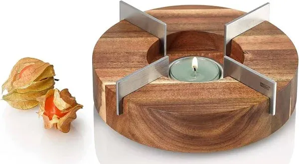 AdHoc Tuto Acacia Wood Stainless Steel 6.25&#034; Teapot Food Candle Warmer