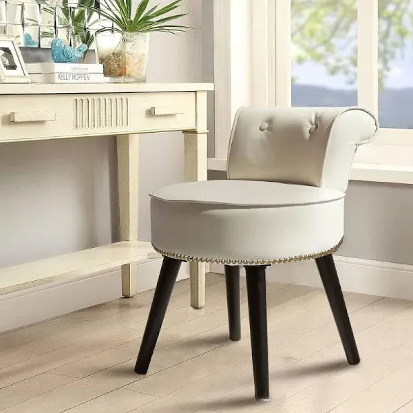 Veikous Makeup Vanity Stool Chair with Low Back and Wood Legs-17.3" x 15.7" x 25.1