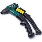 SATA ST90501SC 8-Inch Riveter Gun, with a Heavy-Duty Steel Body and a Spring-Loaded Rubber Handle That Ejects Rivet Stems Automatically