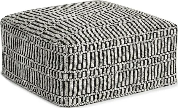 Safford Boho Square Woven Outdoor/ Indoor Pouf in Black and White Recycled PET P