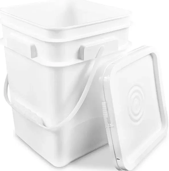 ePackageSupply, 4 Gallon Square Bucket with Lid & Plastic Handles, Food Storage Pail, Heavy Duty & Durable, HDPE BPA Free (1)