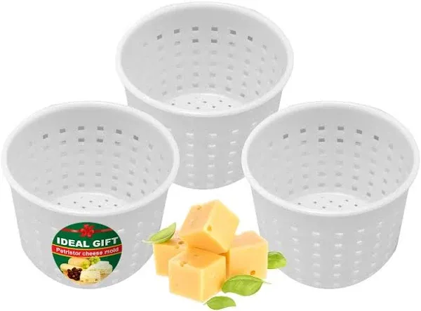 3 pcs Small Cheese Mold for Cheese Making 1/3 qt - Soft Cheese Molds - Homemade Cheese Making Supplies - Cream Cheese Form Mold - Moldes Para Queso Fresco Casero - Feta Ricotta Cheese Making