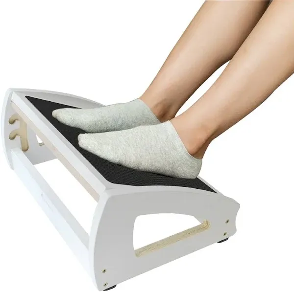 Adjustable Under Desk Footrest Wooden Foot Stool 3 Height Position Natural