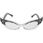 Vintage Cat Eye Glasses - Black Plastic Frame with Rhinestones, One Size Fits Most, Classic Shape with Points