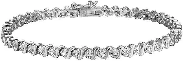 Sarafina Women's Silver Plated Gold Tone Diamond Accent S-Link Tennis Bracelet