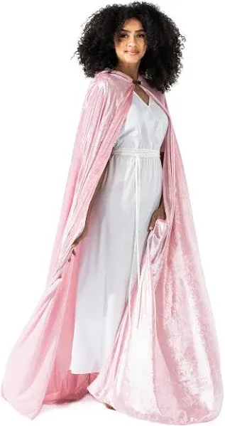 Deluxe Velvet Adult Cloak Cape with Lined Hood Pale Pink