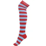 HDE Women's Extra Long Striped Socks Over Knee High Opaque Stockings (Red Blue Stripes)