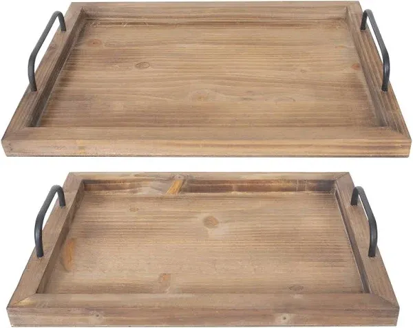 Besti Rustic Vintage Food Serving Trays (Set of 2) | Nesting Wooden Board with M