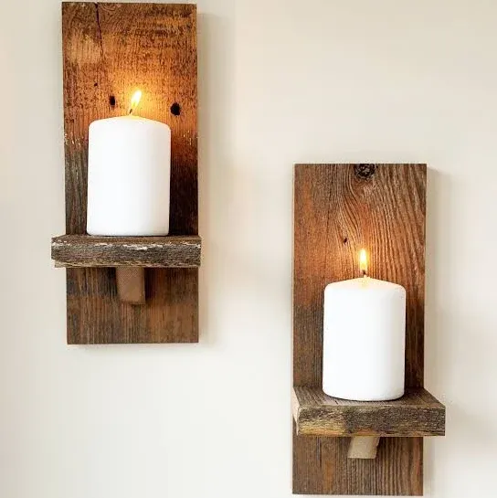 Wall Candle Sconces Set of 2, Decorative Wooden Candle Holder, Farmhouse Candle