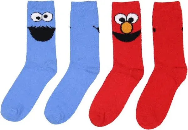 Sesame Street Cookie Monster and Elmo Adult Fuzzy Crew Socks