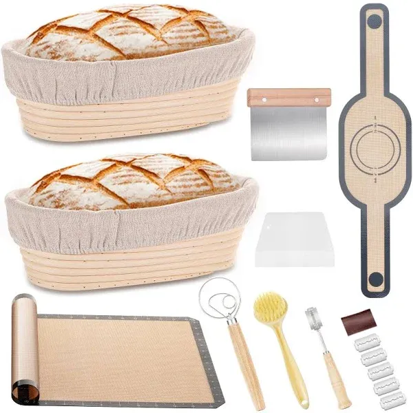 Banneton Bread Proofing Basket, 9 PCS, 10 Inch Oval Bread Proofing Basket Set...