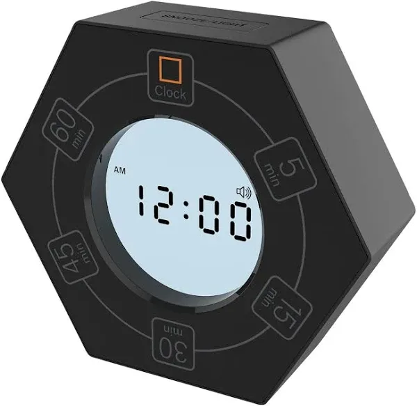 Hexagon Rotating Productivity Timer with Clock, Pomodoro Timer with 5,15, 30,...