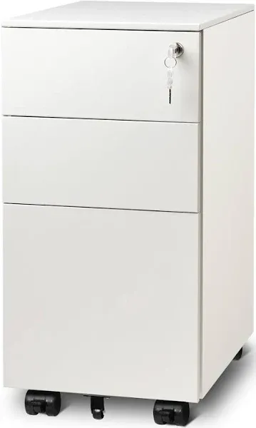 Black/White Metal 3 Drawer Slim Locking File Cabinet | DEVAISE, Black