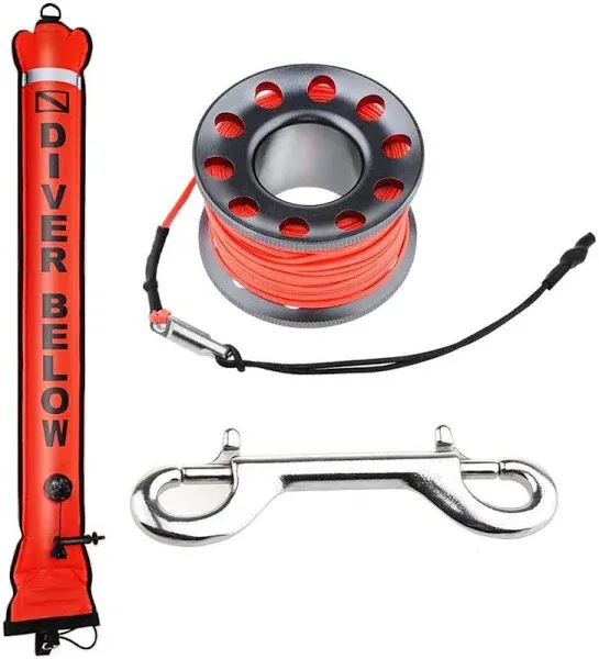 4ft Scuba Diving Open Bottom Surface Marker Buoy (SMB) with 49ft Finger Spool