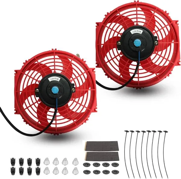 2PCS 10 Inch Slim Fan Push Pull Electric Radiator Cooling 12V 80W Mount Universa