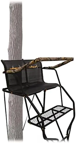 Muddy Double Droptine Deer Hunting Ladderstand, 2 Person Climbing Tree Stand with Flex-Tek Seat and Padded Adjustable Shooting Rail