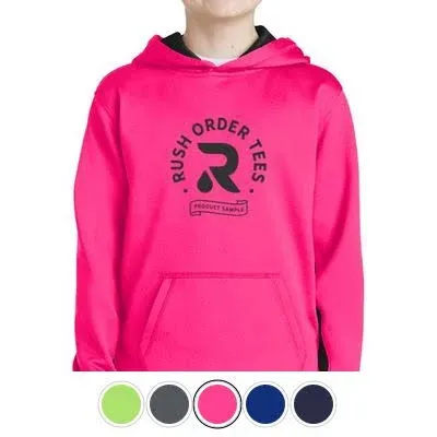 SPORT-TEK Youth Sport-Wick Fleece Colorblock Hooded Pullover. YST235 Neon Pink/Black XL