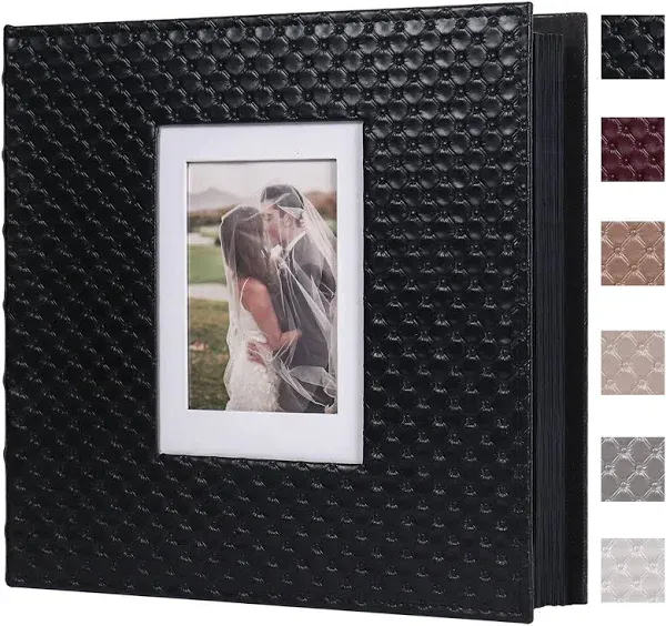 RECUTMS Photo Album Self Adhesive 60 Pages 4x6 5x7 8x10 Photos of Any Size White Inner Button Grain Leather DIY Scrap Book Baby Photo Albums Family Wedding Anniversary Photo Book Album （Black）