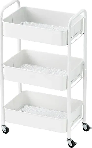 Costway 3 Tier Metal Rolling Storage Cart Mobile Organizer w/Adjustable Shelves Black