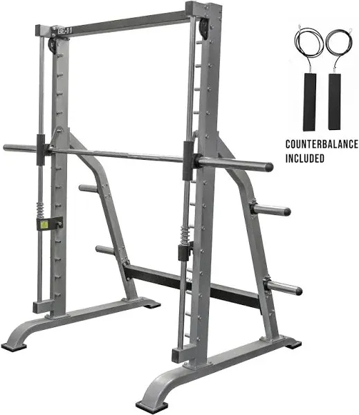 Valor Fitness Multi-Function Smith Machine Power Cage - 500lb Squat Rack or Bench Press Station - 2" Plate Storage Pegs- Attached Sliding Knurled Barbell - Total Body Workout