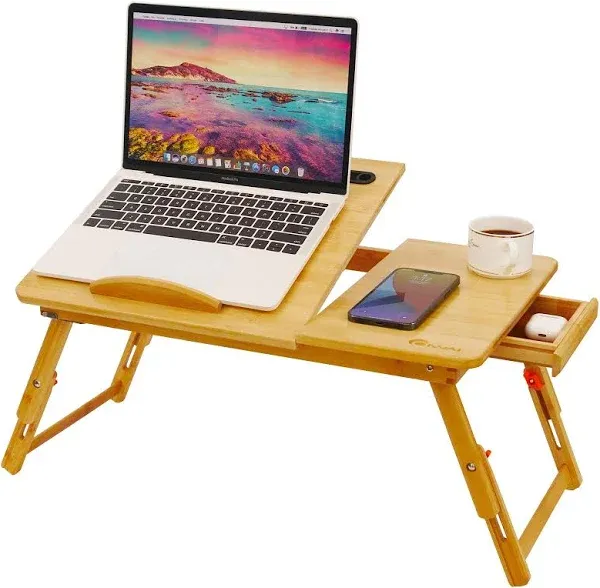 Laptop Desk for Bed, COIWAI Laptop Bed Tray Desk,Laptop Lap Desk,Foldable Portable Laptop Tray for Bed Sofa Couch Floor, Adjustable Height and Angle, with Tablet Phone Hold Slot,with Storage Drawer