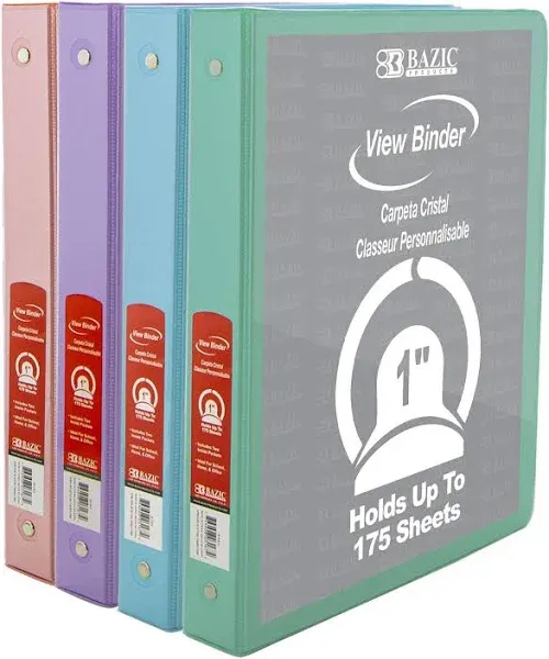 BAZIC 3 Ring Binder 1" Economy View Binders Organizer - Pastel Pink Color, Round Ring, Hold 175 Sheets Paper, for School Office Home, 1-Count